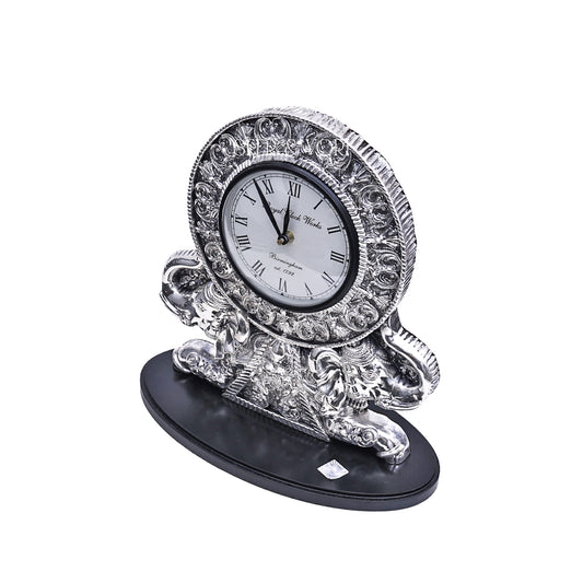 Majestic Silver Elephant Table Clock