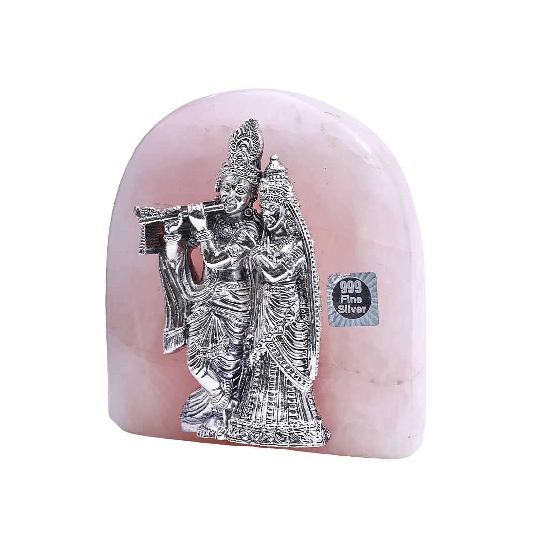Silver Radha-Krishna Rose Quartz Idol