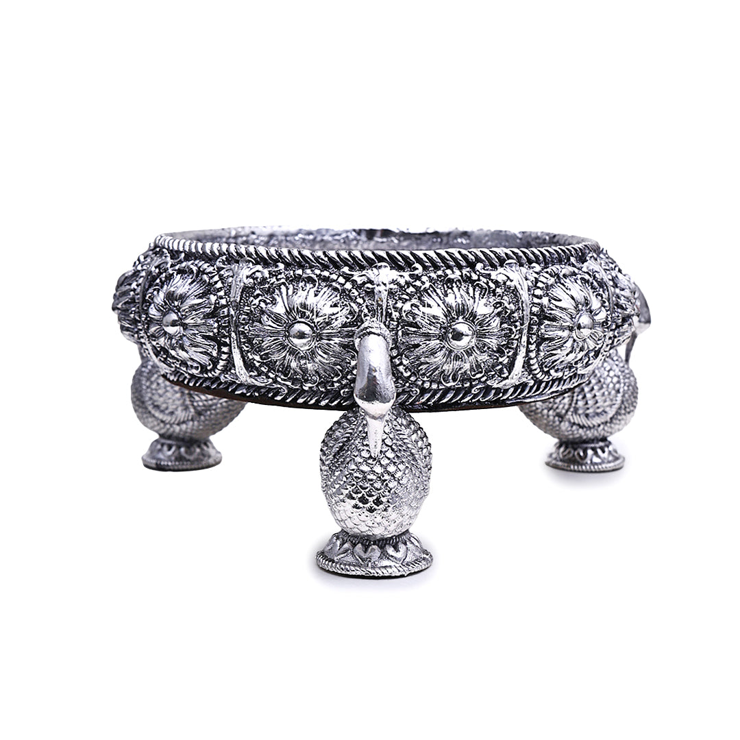 Silver Peacock Urli Bowl