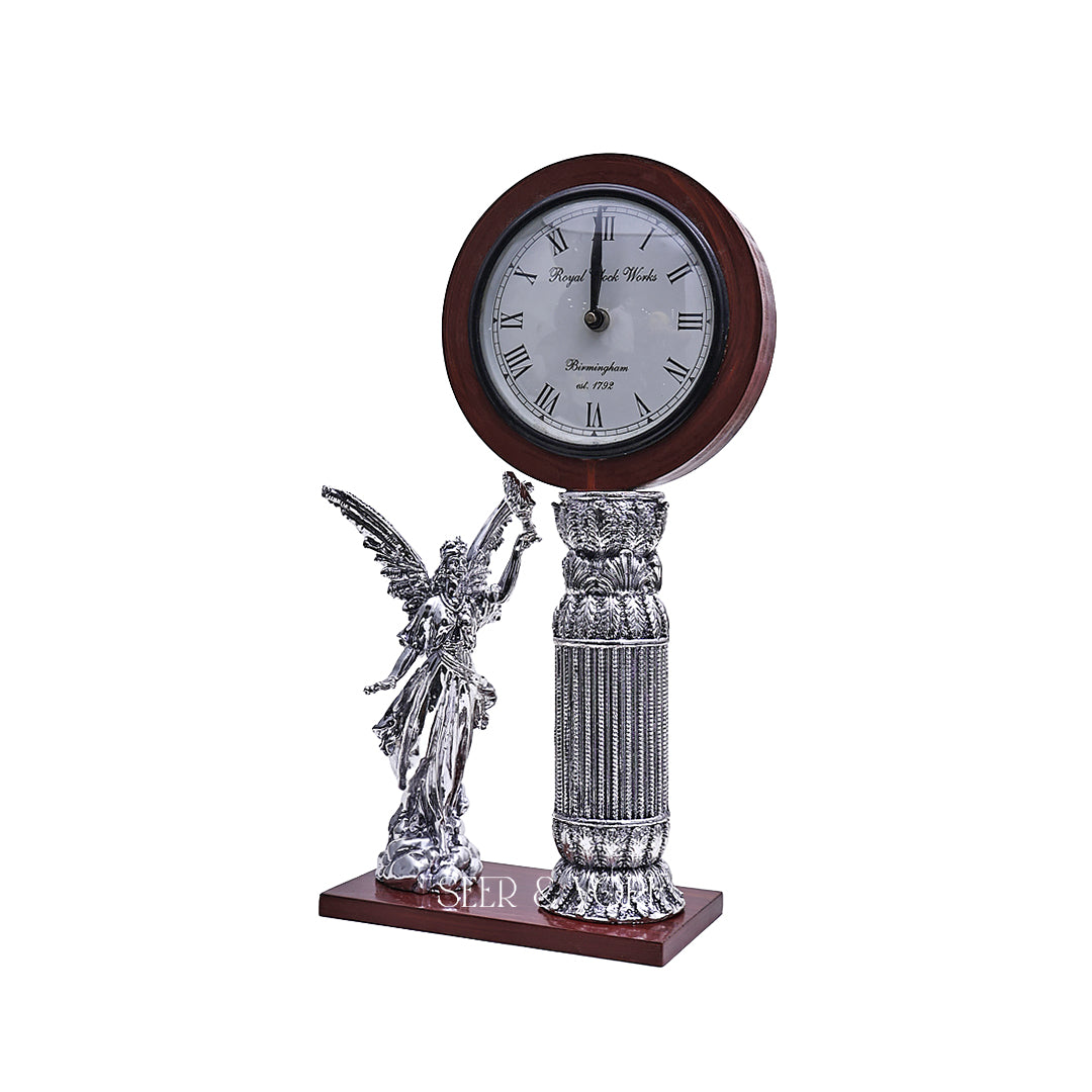Silver Celestial Angel Table Clock
