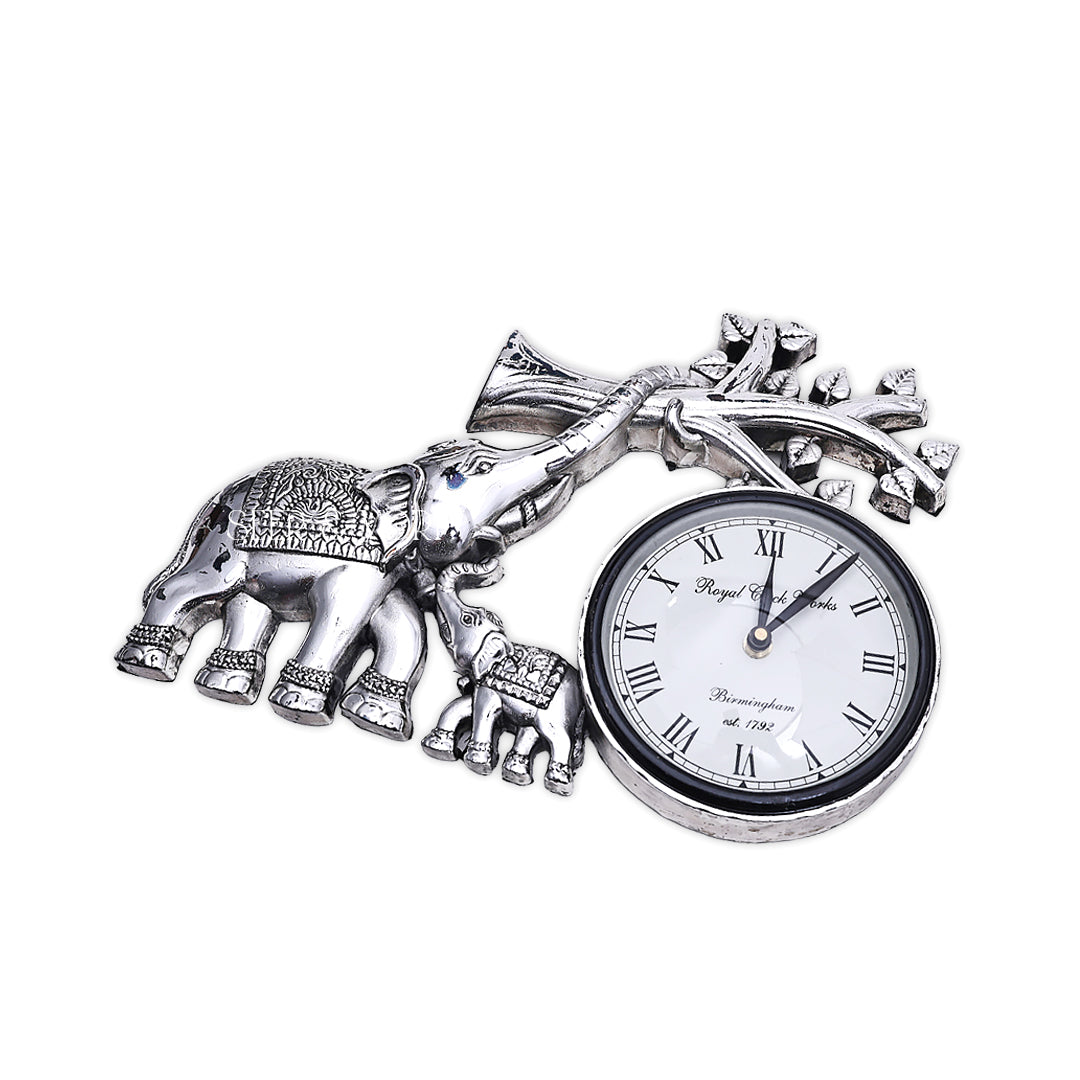 Silver Elephant Family Wall Clock