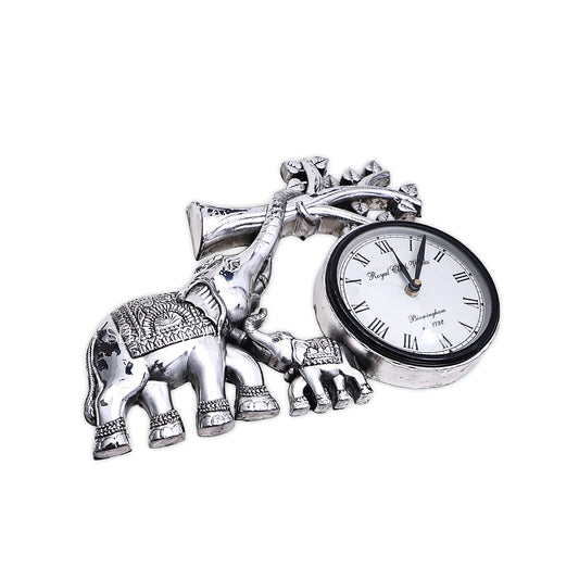 Silver Elephant Family Wall Clock