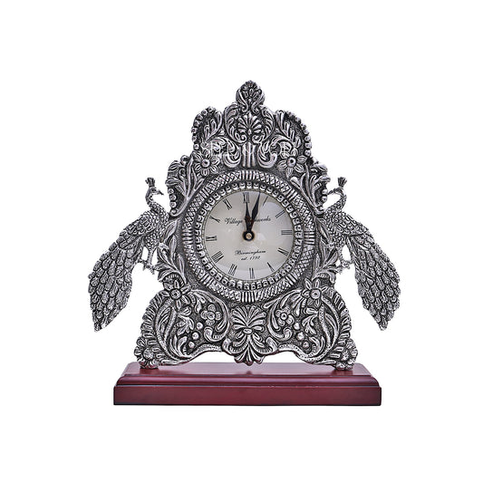 Silver Peacock Grandeur Clock