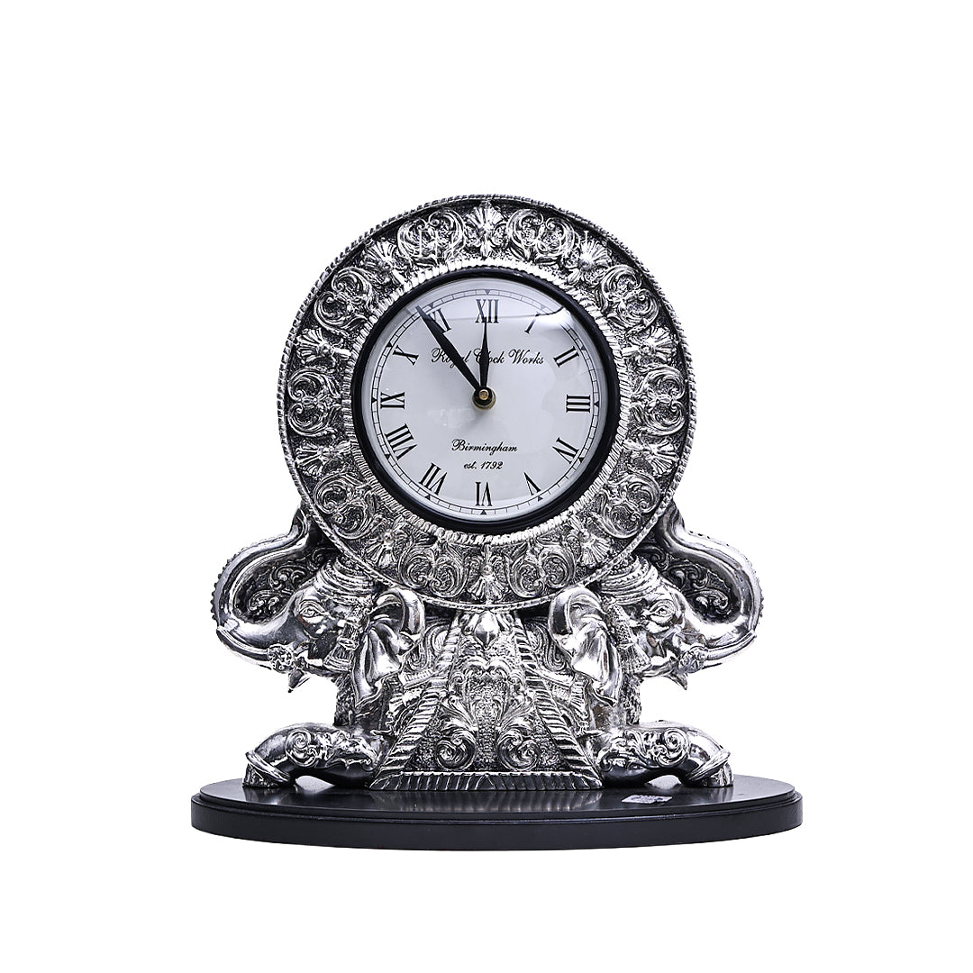 Majestic Silver Elephant Table Clock