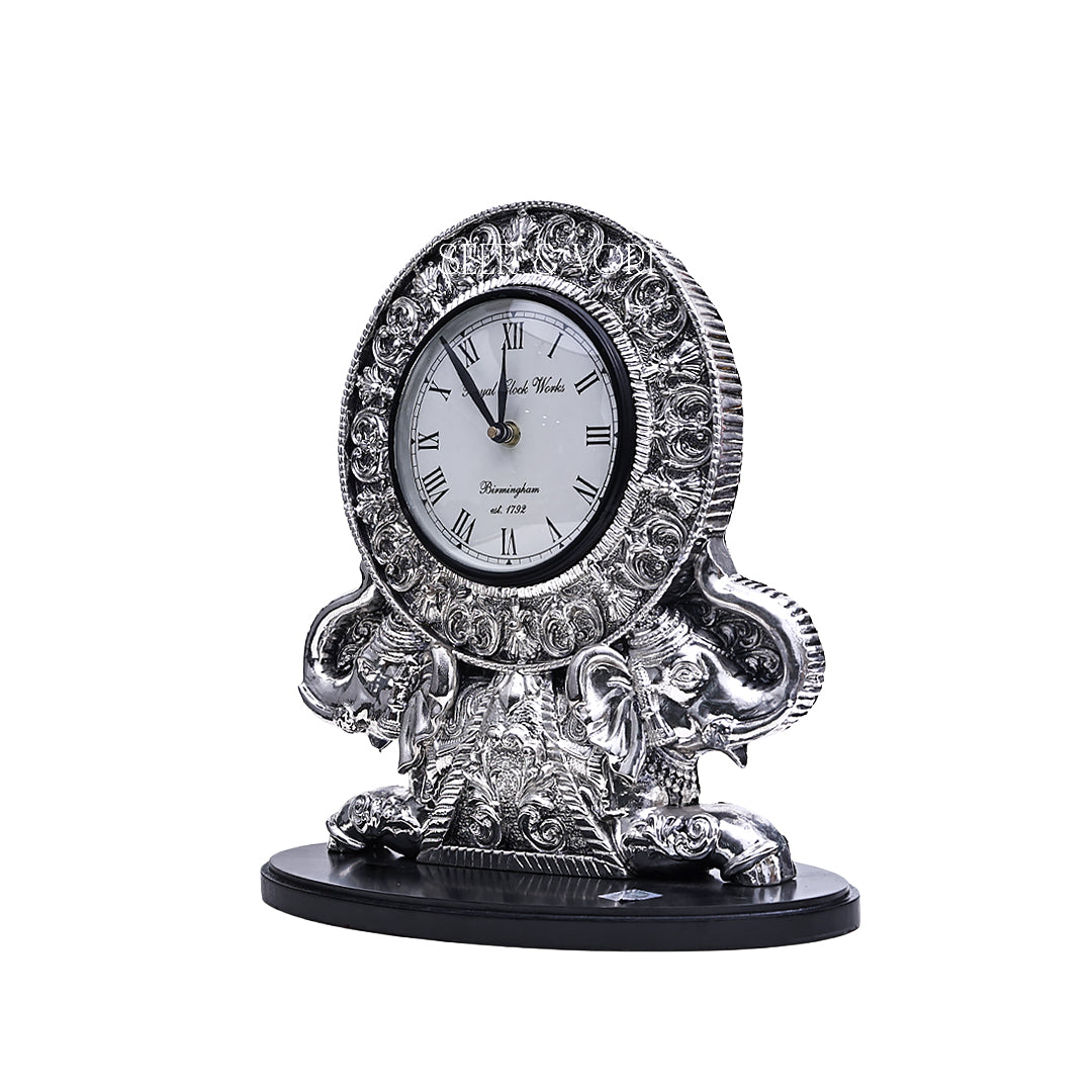 Majestic Silver Elephant Table Clock