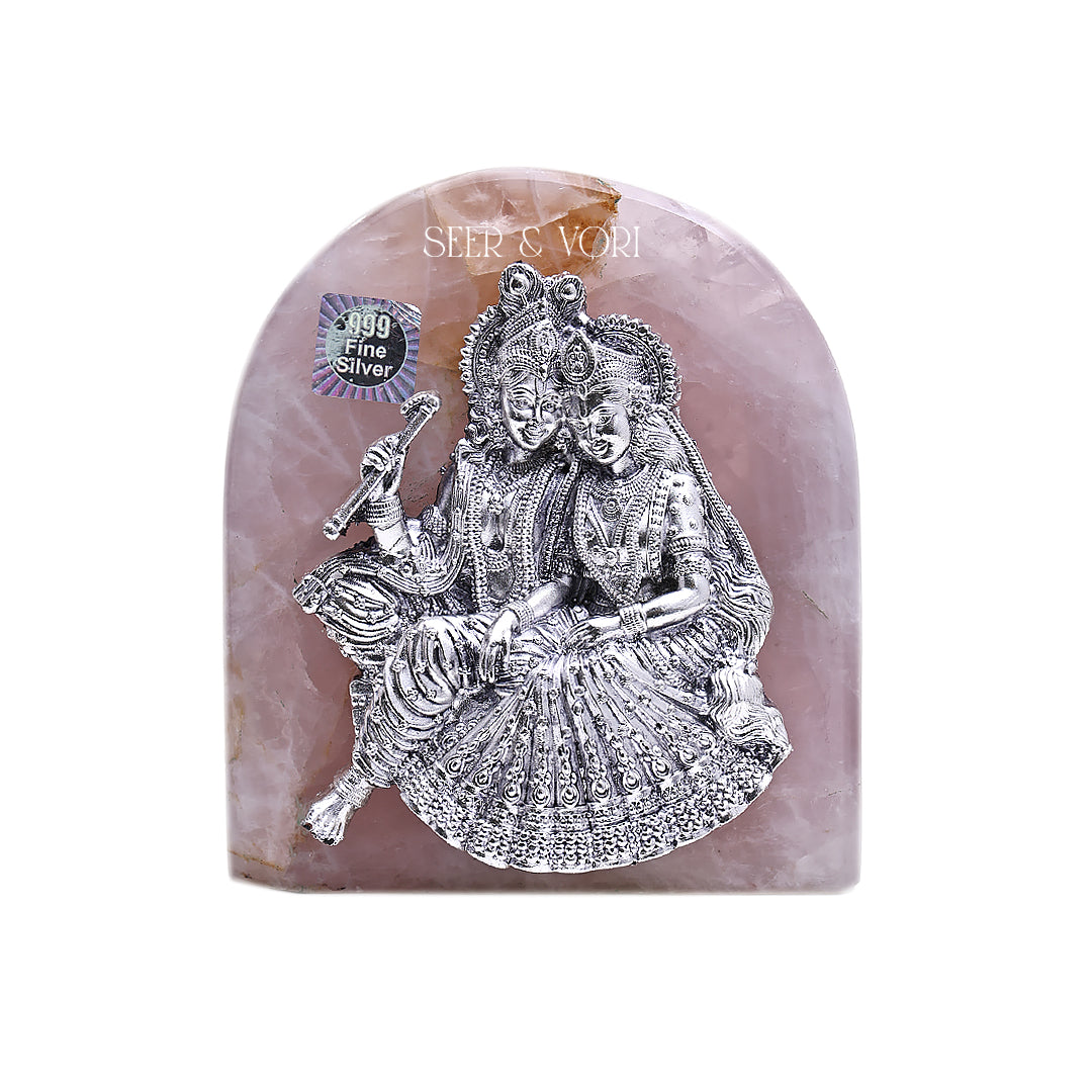 Divine Radha Krishna Rose Quartz Idol