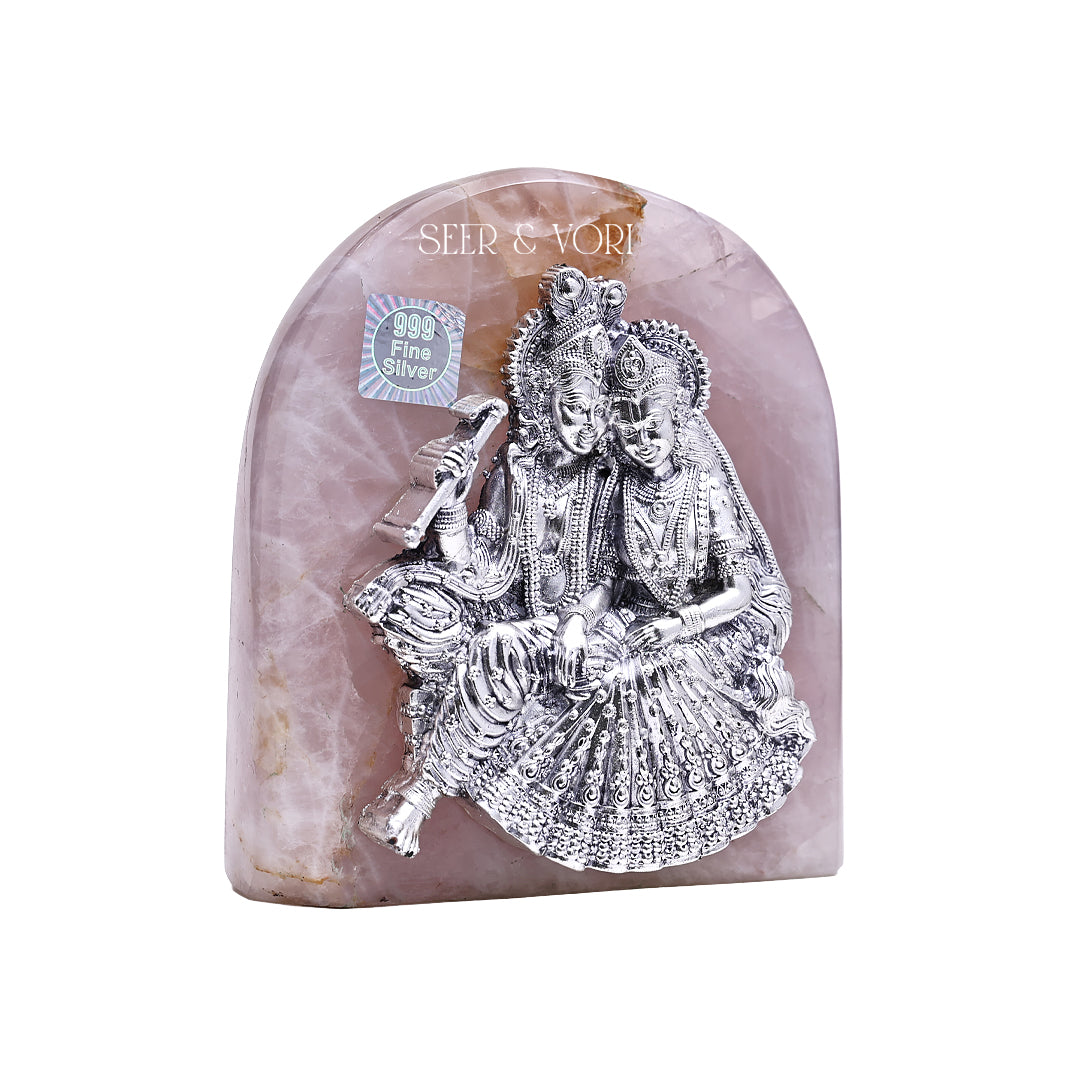 Divine Radha Krishna Rose Quartz Idol
