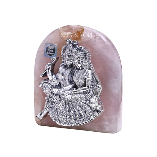 Divine Radha Krishna Rose Quartz Idol