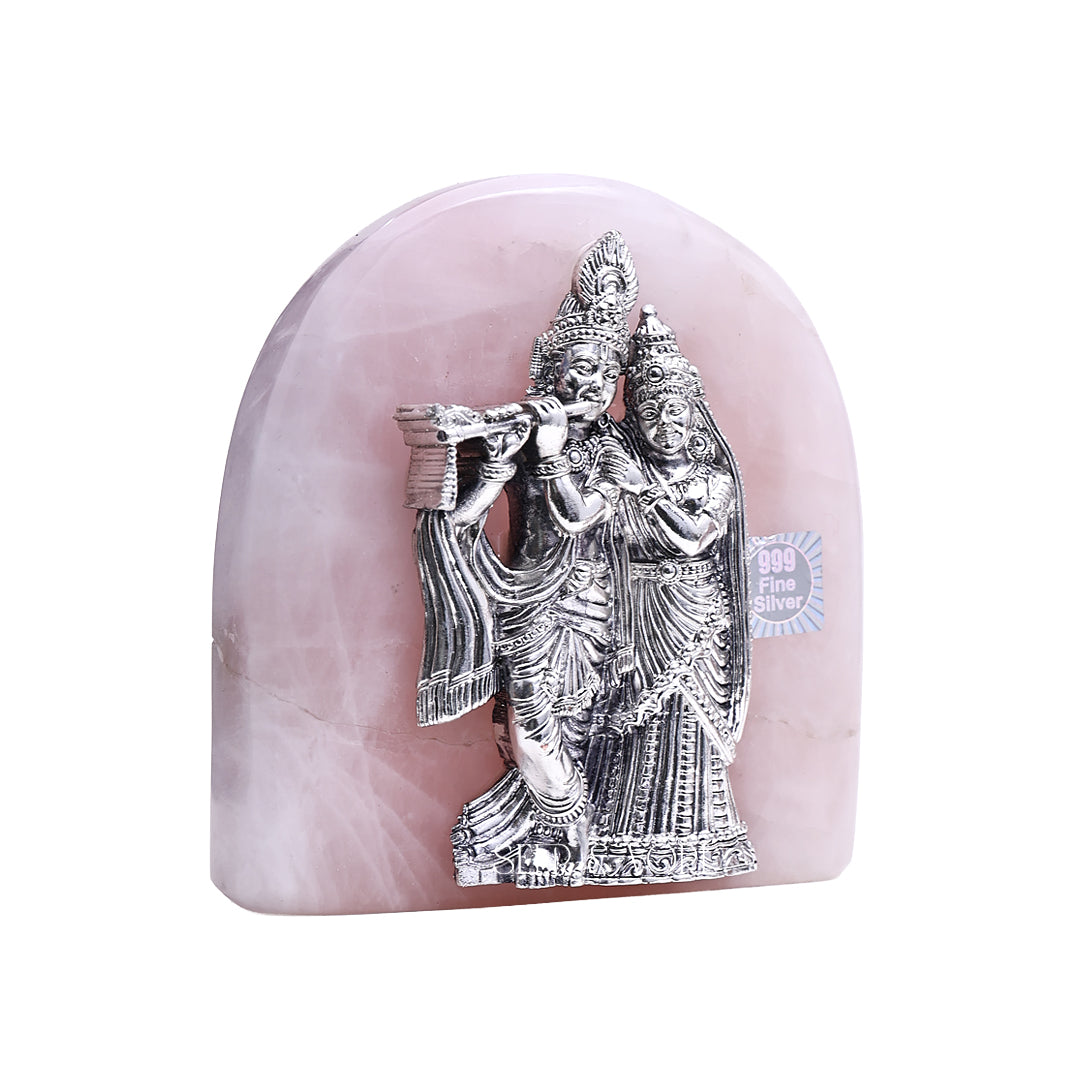 Silver Radha-Krishna Rose Quartz Idol