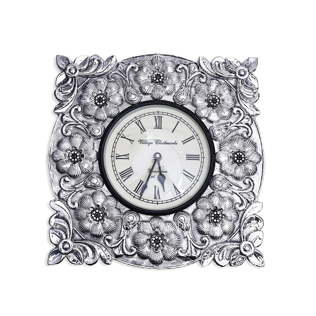 Silver Rose Stone Wall Clock