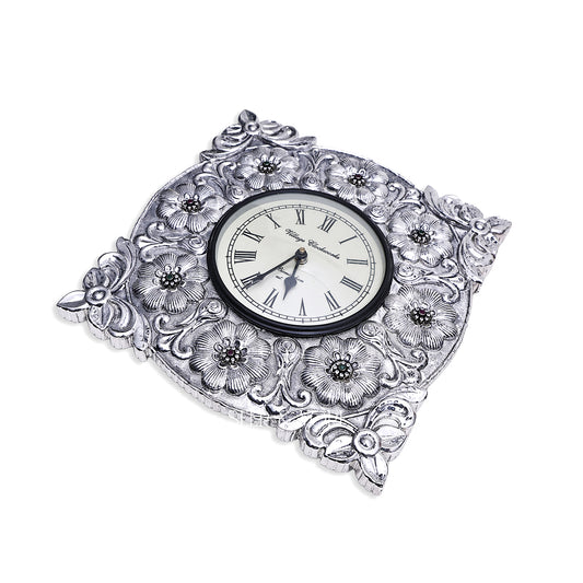 Silver Rose Stone Wall Clock