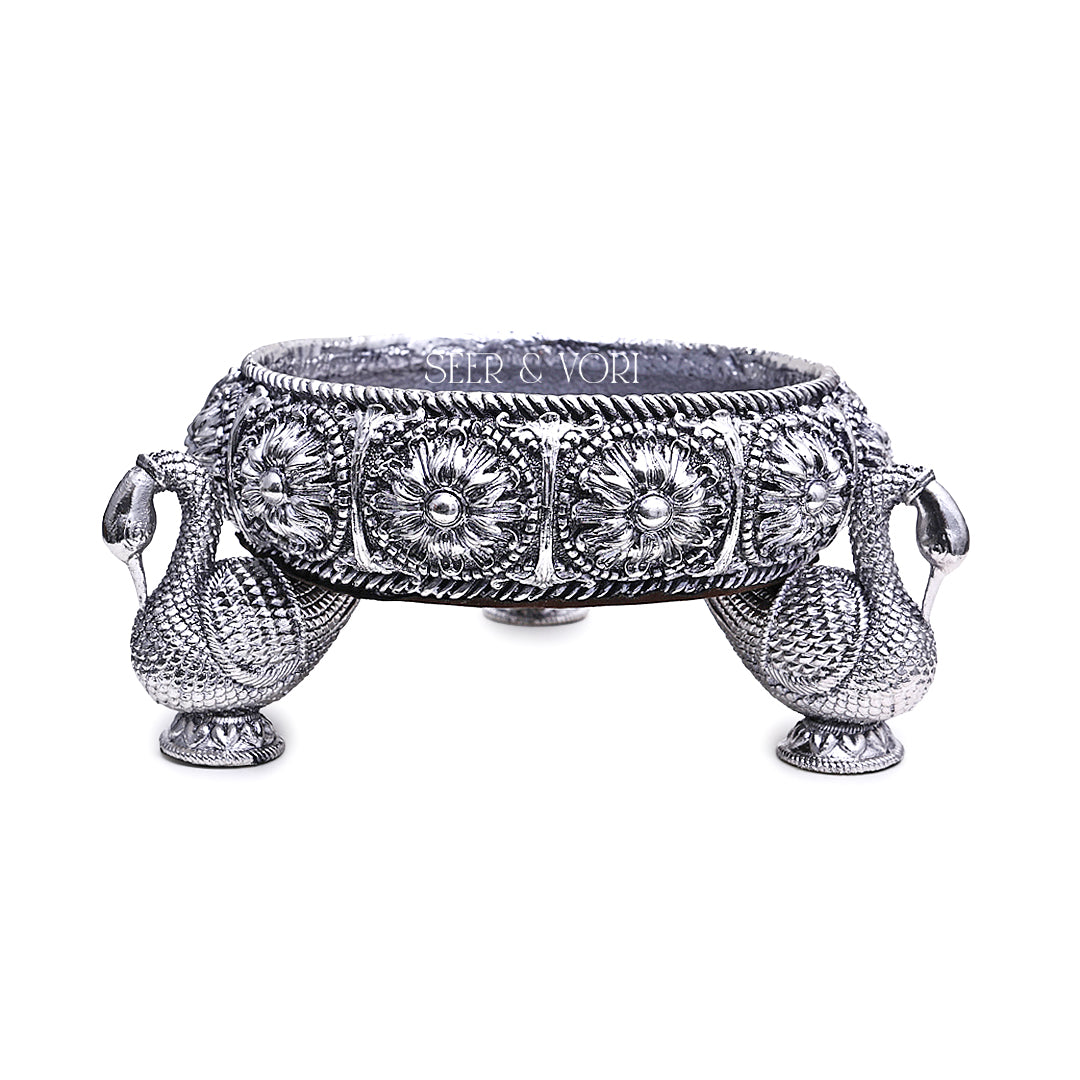 Silver Peacock Urli Bowl