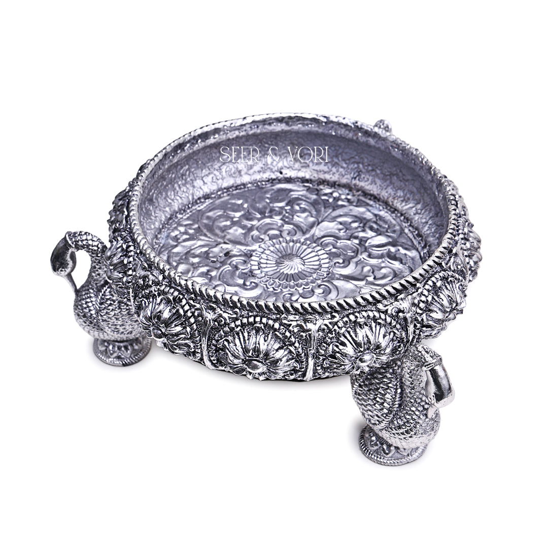 Silver Peacock Urli Bowl