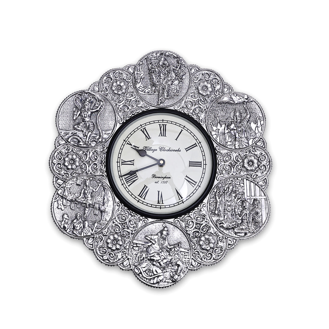 Silver Radha-Krishna Wall Clock