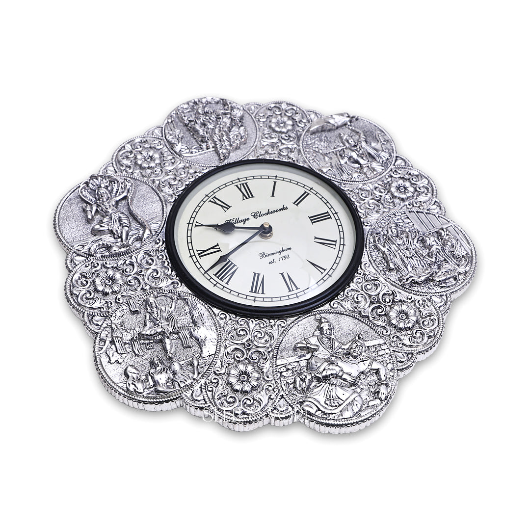 Silver Radha-Krishna Wall Clock