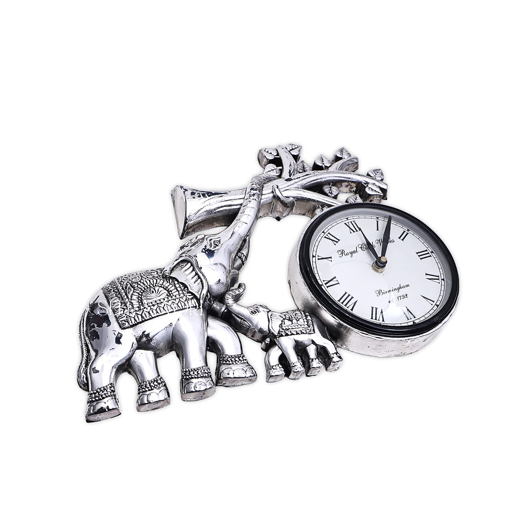 Silver Elephant Family Wall Clock