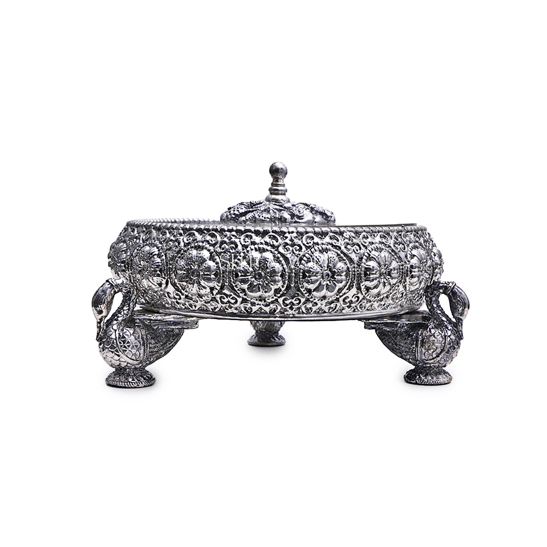 Silver Floral Urli with Lid
