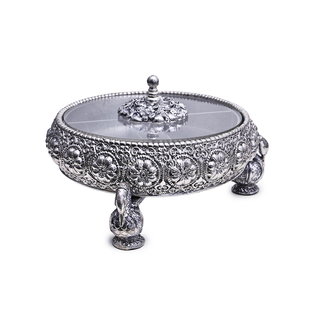 Silver Floral Urli with Lid