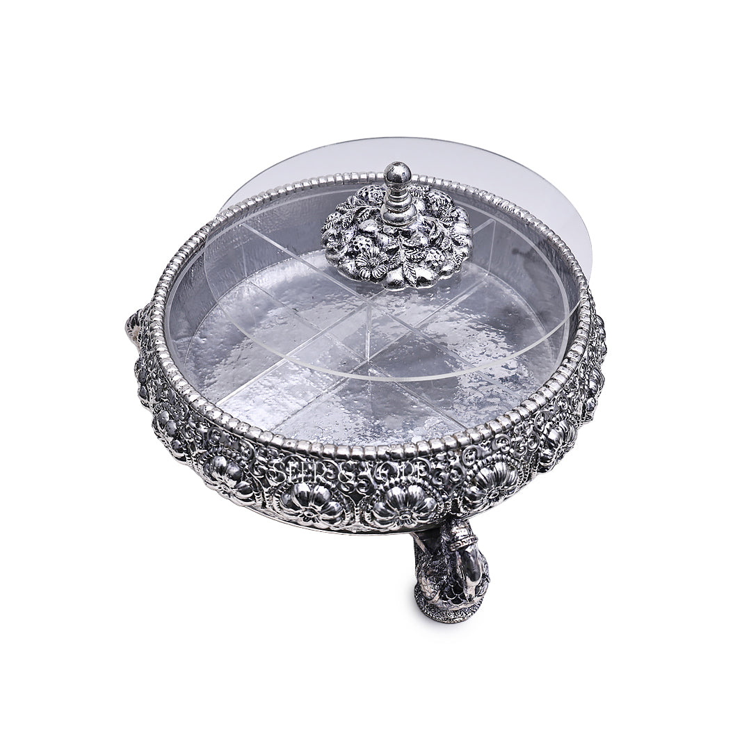 Silver Floral Urli with Lid