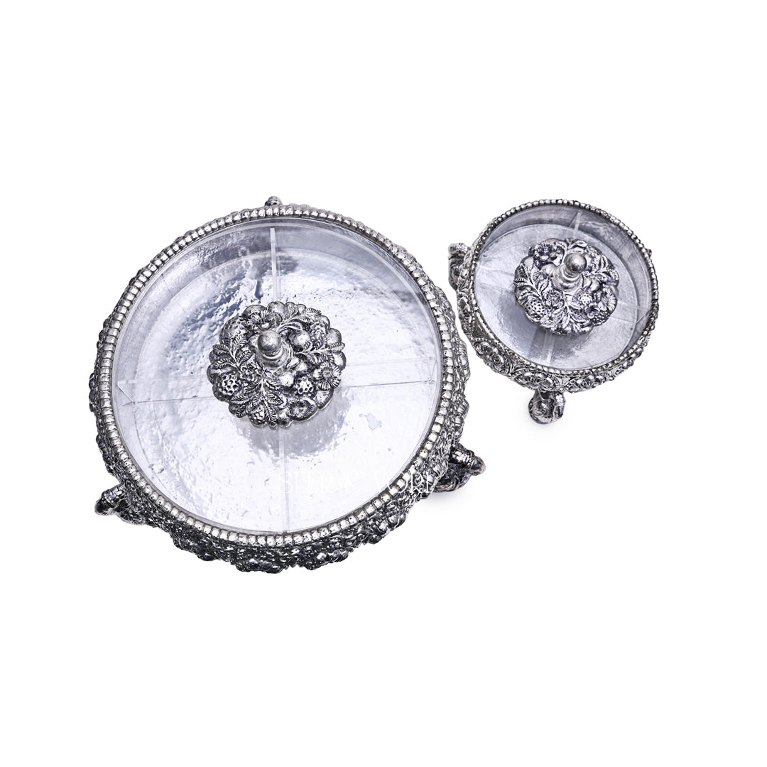 Silver Floral Urli with Lid