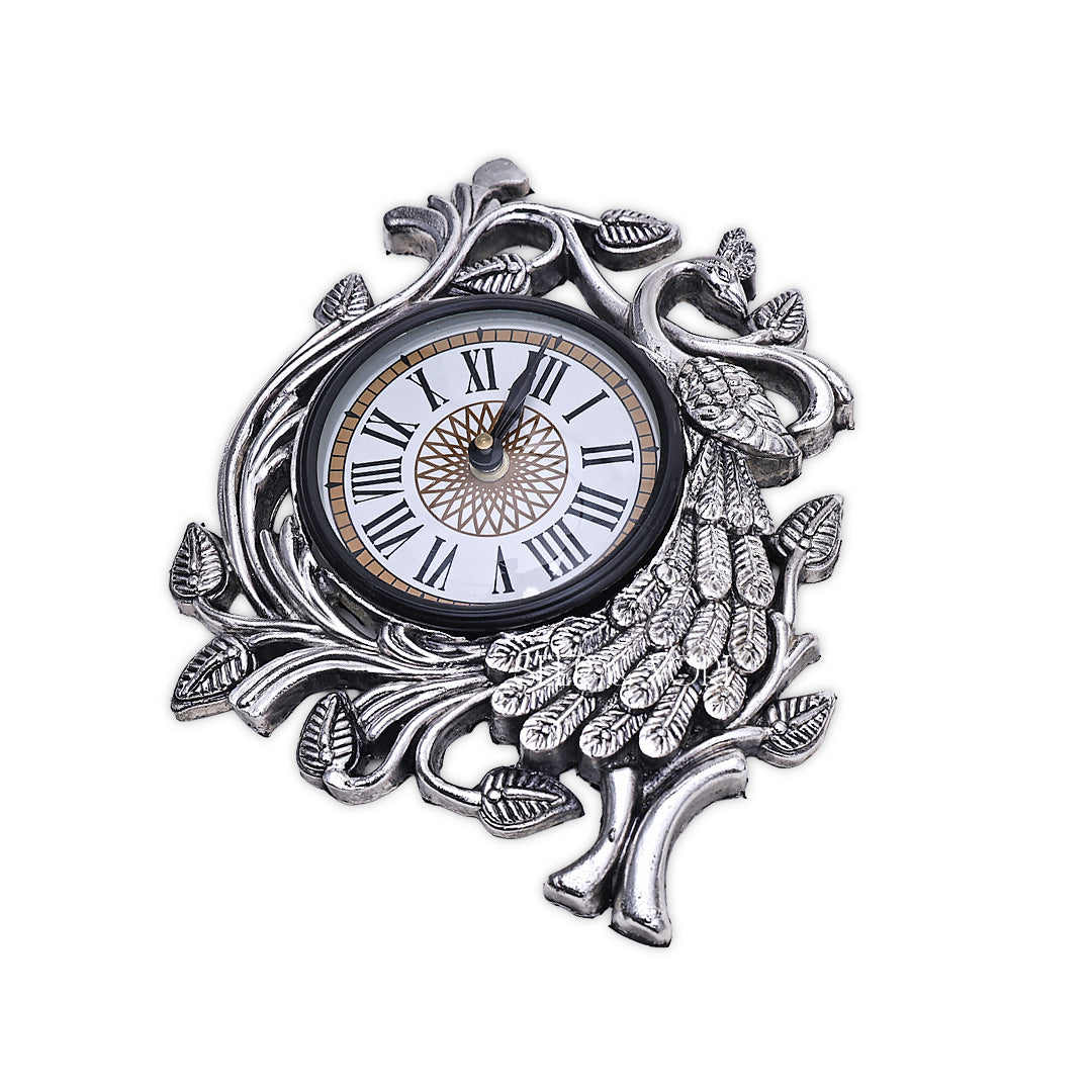 Silver Peacock Elegance Wall Clock