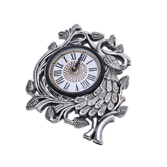 Silver Peacock Elegance Wall Clock