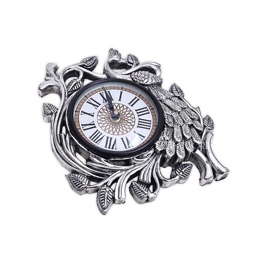 Silver Peacock Elegance Wall Clock