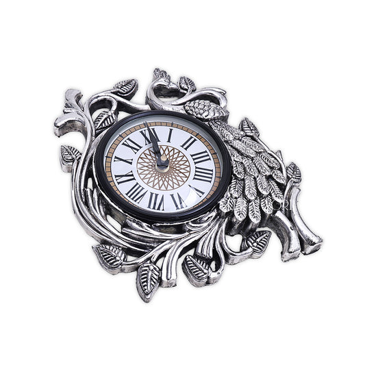 Silver Peacock Elegance Wall Clock