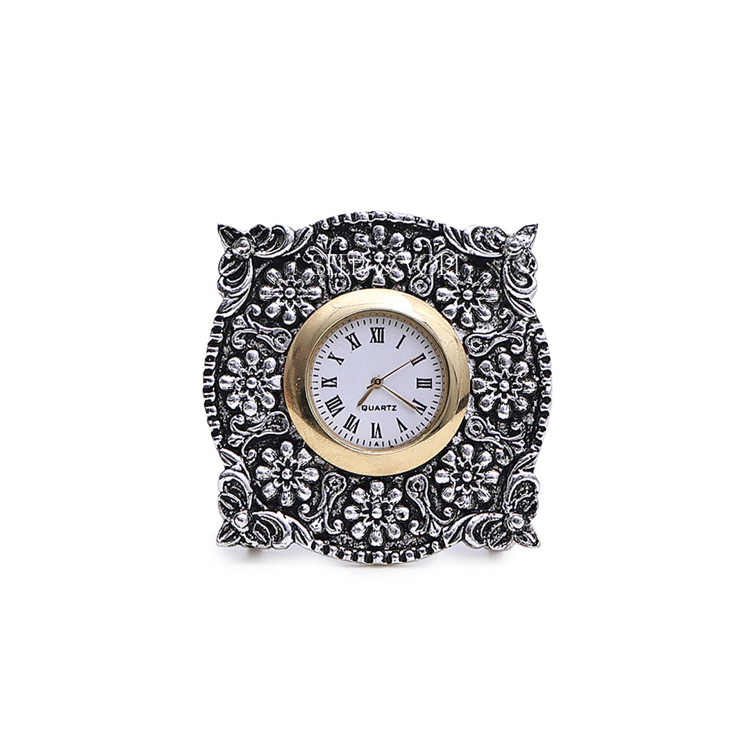 Silver Floral Heritage Mini Table Clock
