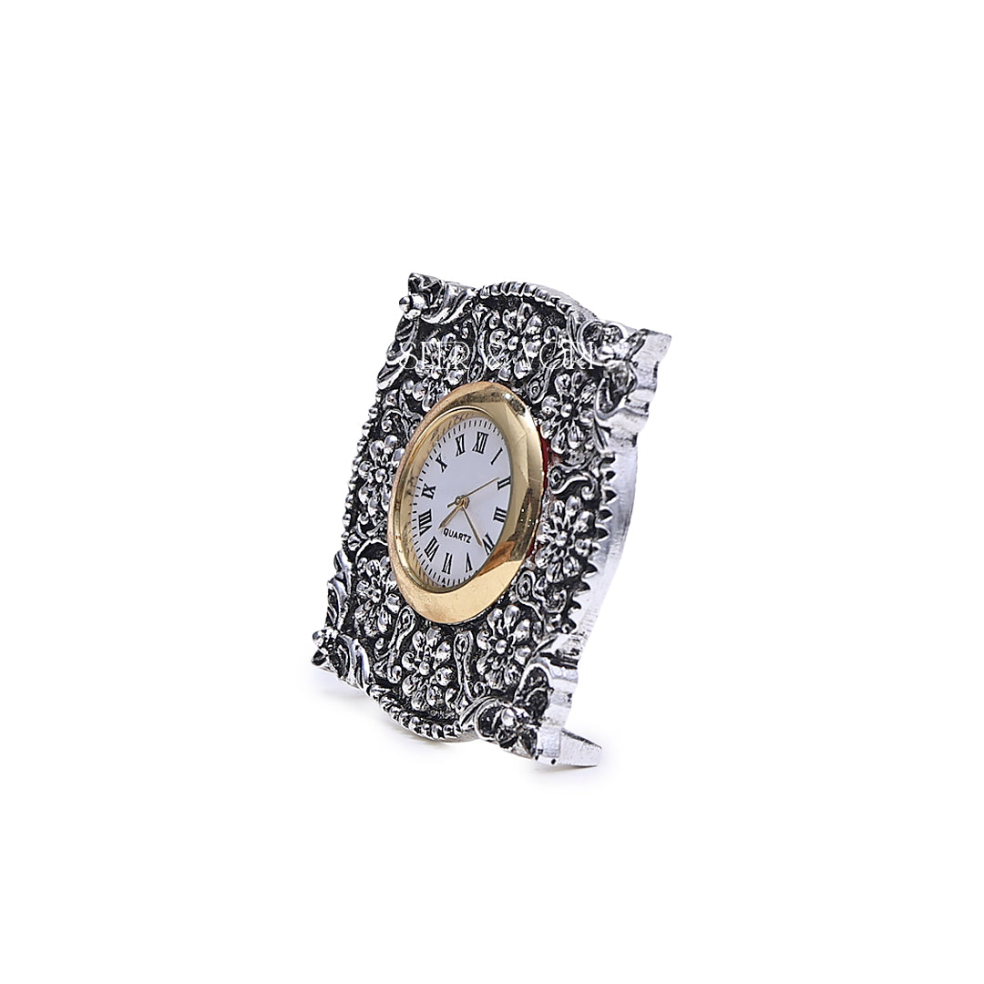 Silver Floral Heritage Mini Table Clock