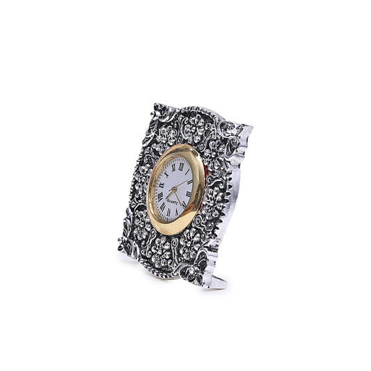 Silver Floral Heritage Mini Table Clock