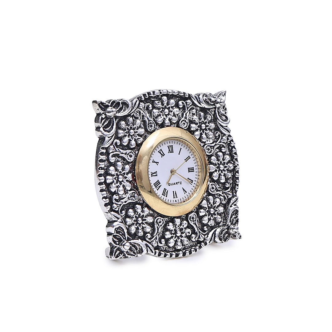 Silver Floral Heritage Mini Table Clock