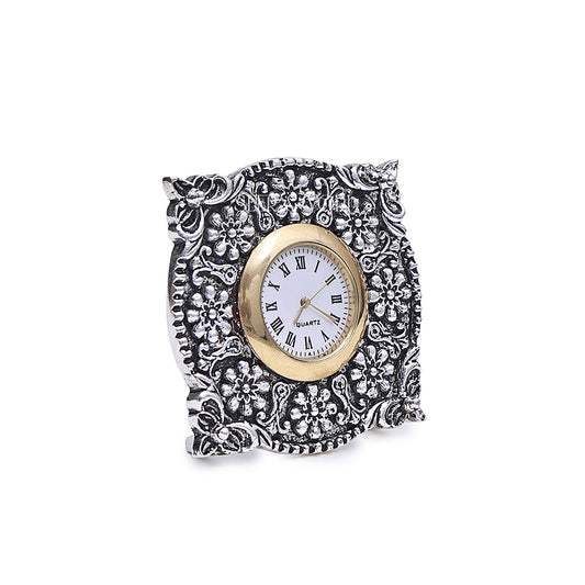 Silver Floral Heritage Mini Table Clock