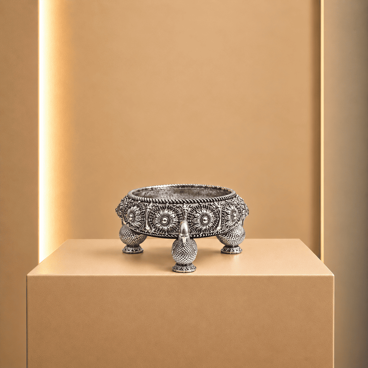 Silver Peacock Urli Bowl