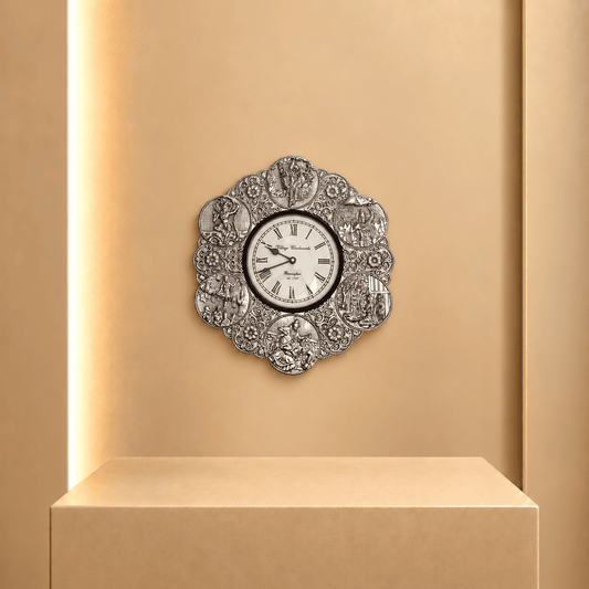 Silver Radha-Krishna Wall Clock