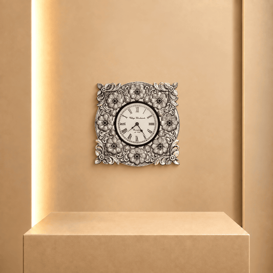 Silver Rose Stone Wall Clock