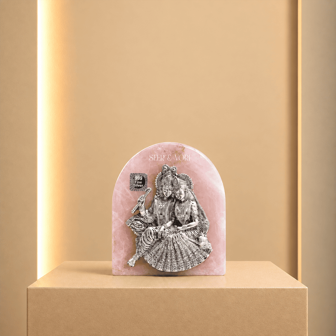 Divine Radha Krishna Rose Quartz Idol
