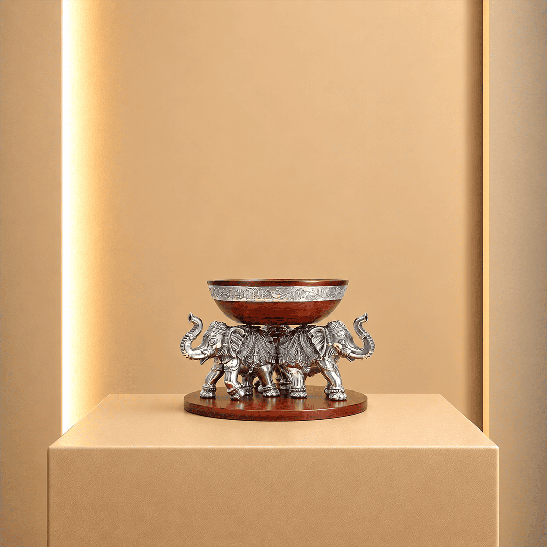 Royal Three Elephant Silver Bowl